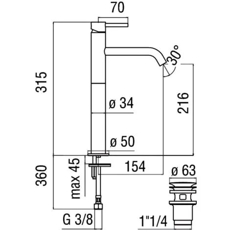 Mitigeur De Lavabo Haut Nobili Acquerelli AQ93128/2CR | Chromé - Vidage Clic Clac 1"1/4 - Chromé 2 Mitigeur De Lavabo Haut Nobili Acquerelli AQ93128/2CR | Chromé - Vidage Clic Clac 1"1/4 - Chromé – Image 2