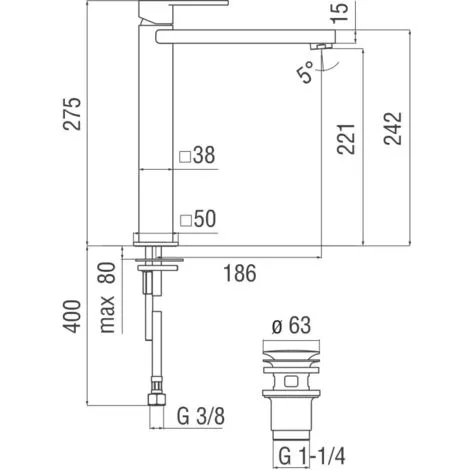 Mitigeur Lavabo Haut Nobili Loop LP90128/2CR | Chromé - Vidage Clic Clac 1"1/4 - Chromé 2 Mitigeur Lavabo Haut Nobili Loop LP90128/2CR | Chromé - Vidage Clic Clac 1"1/4 - Chromé – Image 2