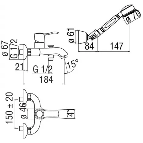 Mitigeur Baignoire Avec Complet Douche Nobili Sofì SI98110CR | Chromé - Chromé 2 Mitigeur Baignoire Avec Complet Douche Nobili Sofì SI98110CR | Chromé - Chromé – Image 2