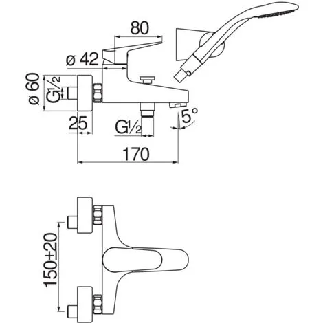 Nobili Blues Mitigeur Monocommande Bain-douche Mural + Douchette à 1 Jet Et Flexible 150 Cm, Chrome (BS101110CR) 3 Nobili Blues Mitigeur Monocommande Bain-douche Mural + Douchette à 1 Jet Et Flexible 150 Cm, Chrome (BS101110CR) – Image 3