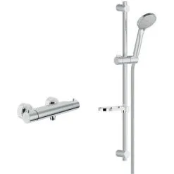 Nobili Tago Set Mitigeur Thermostatique + Douchette 3 Jets + Barre De Douche Réglable Max 66cm + Porte Savon Amovible, Chrome