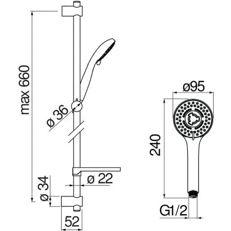 Nobili Set De Douche Avec Douchette 3 Jets + Barre De Douche Réglable Max 66cm + Porte Savon Amovible, Chrome (AD140/61CR) 3 Nobili Set De Douche Avec Douchette 3 Jets + Barre De Douche Réglable Max 66cm + Porte Savon Amovible, Chrome (AD140/61CR) – Image 3