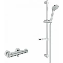 Nobili Tyko Set Mitigeur Thermostatique + Douchette 3 Jets + Barre De Douche Réglable Max 66cm + Porte Savon Amovible, Chrome