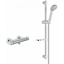 Nobili Tago Set Mitigeur Thermostatique + Douchette 3 Jets + Barre De Douche Réglable Max 66cm + Porte Savon Amovible, Chrome