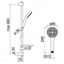 Nobili Tago Set Mitigeur Thermostatique + Douchette 3 Jets + Barre De Douche Réglable Max 66cm + Porte Savon Amovible, Chrome -France NOBILI Soldes Boutique 62098590 5