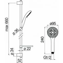 Nobili Tyko Set Mitigeur Thermostatique + Douchette 3 Jets + Barre De Douche Réglable Max 66cm + Porte Savon Amovible, Chrome -France NOBILI Soldes Boutique 62115546 5