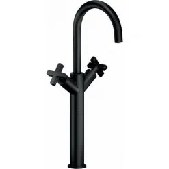 Mitigeur Lavabo à Double Levier 472 Mm De Haut Noir Mat Nobili Lira LR116228/2BM | Vidage Clic Clac 1"1/4 - Velours Noir - Velours Noir